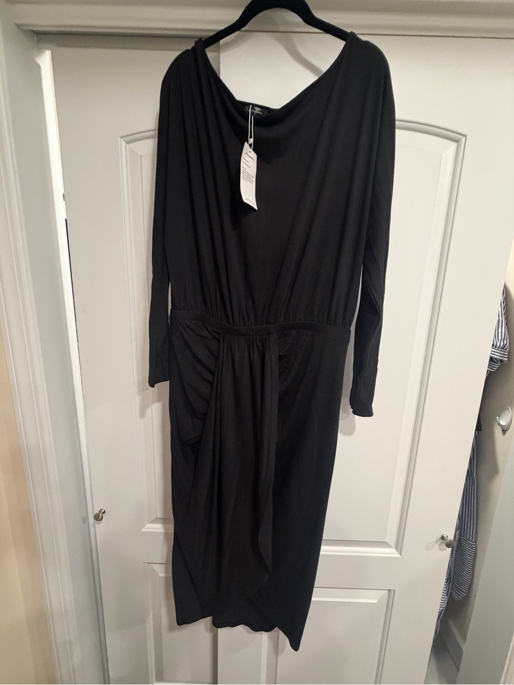 Black Draped Long-Sleeve Women's Dress